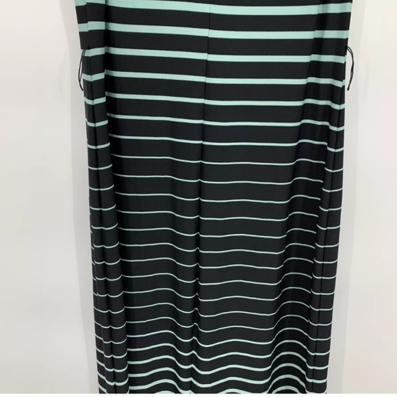 Roz & Ali Dress Size 10 Maxi Stripe Blue Black Jersey Stretch Sleeveless PTP:18" - Picture 7 of 8